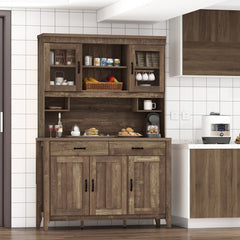 Kitchen Freestanding Hutch Cabinet with Microwave Countertop