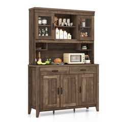 Kitchen Freestanding Hutch Cabinet with Microwave Countertop