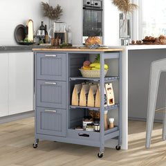 Rolling Kitchen Island Utility Storage Cart with 3 Large Drawers