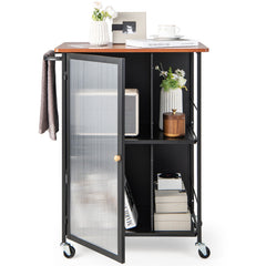 Mobile Serving Cart with Transparent Single Door Cabinet