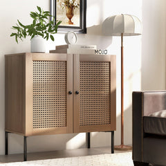 Kitchen Sideboard with 2 Rattan Doors and Adjustable Shelf