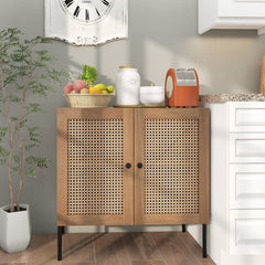 Kitchen Sideboard with 2 Rattan Doors and Adjustable Shelf