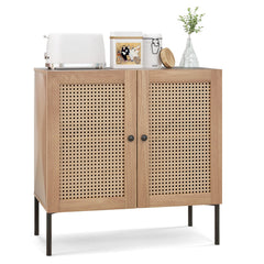 Kitchen Sideboard with 2 Rattan Doors and Adjustable Shelf