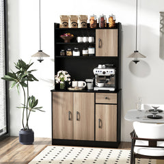 4-Door Freestanding Kitchen Buffet with Hutch and Adjustable Shelves