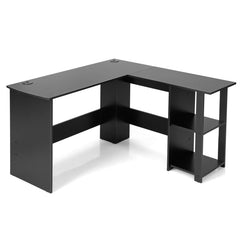 L-Shaped Corner Computer Desk with 2-Tier Open Shelves for Home Office