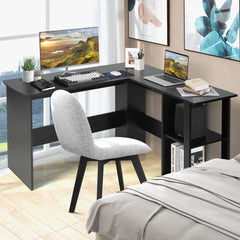 L-Shaped Corner Computer Desk with 2-Tier Open Shelves for Home Office