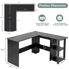 L-Shaped Corner Computer Desk with 2-Tier Open Shelves for Home Office