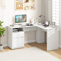 L-Shaped Computer Desk with Letter File Drawer
