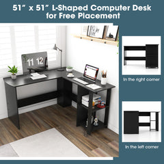Modern L-Shaped Computer Desk with Shelves