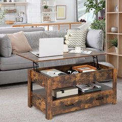 Lift Top Coffee Table with 2 Storage Drawers and Hidden Compartment