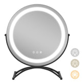 16 x 16 Inch Round LED Vanity Mirror with 3-Color Lighting and Brightness Dimming