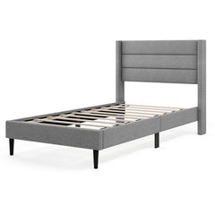 Linen Upholstered Platform Twin/Queen Bed Frame with Wingback Headboard