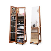 64 Inches Lockable Jewelry Cabinet Armoire with Built-in Makeup Mirror