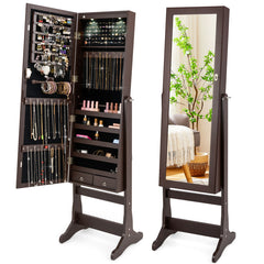 Lockable Mirrored Jewelry Cabinet with Stand and 2 LED Lights