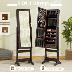 Lockable Mirrored Jewelry Cabinet with Stand and 2 LED Lights