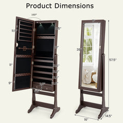 Lockable Mirrored Jewelry Cabinet with Stand and 2 LED Lights