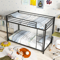 Low Profile Twin Over Twin Metal Bunk Bed with Full-length Guardrails