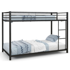 Low Profile Twin Over Twin Metal Bunk Bed with Full-length Guardrails