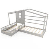 L-shaped Double Twin Beds House Platform Beds with Fences Corner Bed Frame