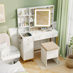 Makeup Dressing Table and Stool set with 3 Lighting Modes and Cabinet