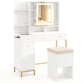 Makeup Dressing Table and Stool set with 3 Lighting Modes and Cabinet