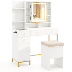 Makeup Dressing Table and Stool set with 3 Lighting Modes and Cabinet