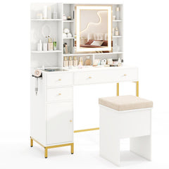 Makeup Dressing Table and Stool set with 3 Lighting Modes and Cabinet