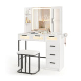 Makeup Vanity Desk with 3-Color Induction LED Lights and 6 Drawers