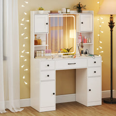 Makeup Vanity Desk with Lighted Mirror and Charging Station