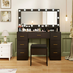 Makeup Vanity Desk with Mirror 3-Color LED Lights and Charging Station