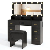 Makeup Vanity Desk with Mirror 3-Color LED Lights and Charging Station
