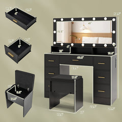 Makeup Vanity Desk with Mirror 3-Color LED Lights and Charging Station