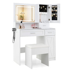 Makeup Vanity Desk with Mirror and Lights Dressing Table and Stool Set