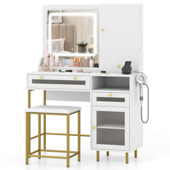 Modern Makeup Vanity Desk with Mirror and Lights and Stool Set