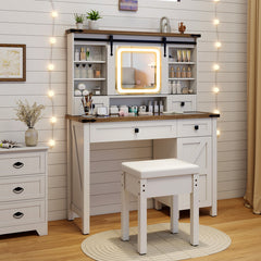 Makeup Vanity Desk with Mirror and 3-Color Dimmable LED Lights