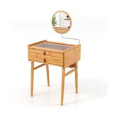 Bamboo Makeup Vanity Table with Mirror and 2 Storage Drawers