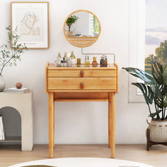 Bamboo Makeup Vanity Table with Mirror and 2 Storage Drawers