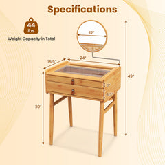 Bamboo Makeup Vanity Table with Mirror and 2 Storage Drawers