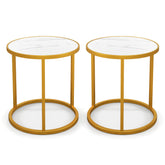 Marble Top Round Side Table 16-Inch End Table with Golden Metal Frame