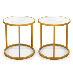 Marble Top Round Side Table 16-Inch End Table with Golden Metal Frame