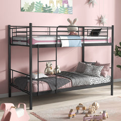 Metal Bunk Bed with Ladder and Full-length Guardrails