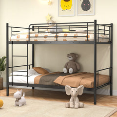 Metal Bunk Bed with Ladder and Full-length Guardrails
