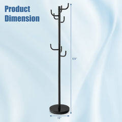 Metal Coat Rack Stand with 8 Sturdy Hooks and Metal Base