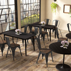 Metal Dining Chairs Set of 4 Tolix Style Stackable Kitchen Chairs with Wood Seat