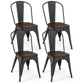 Metal Dining Chairs Set of 4 Tolix Style Stackable Kitchen Chairs with Wood Seat