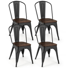 Metal Dining Chairs Set of 4 Tolix Style Stackable Kitchen Chairs with Wood Seat