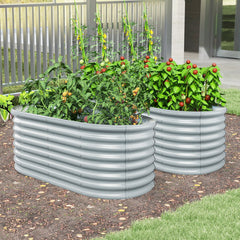 5 x 3 x 2 Feet Metal Oval Raised Garden Bed with Open Bottom Design