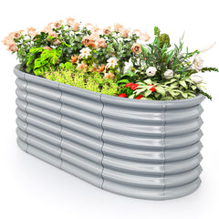 5 x 3 x 2 Feet Metal Oval Raised Garden Bed with Open Bottom Design