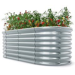 5 x 3 x 2 Feet Metal Oval Raised Garden Bed with Open Bottom Design