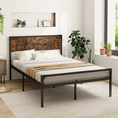 Platform Full/Queen Bed with Rustic Headboard and Footboard